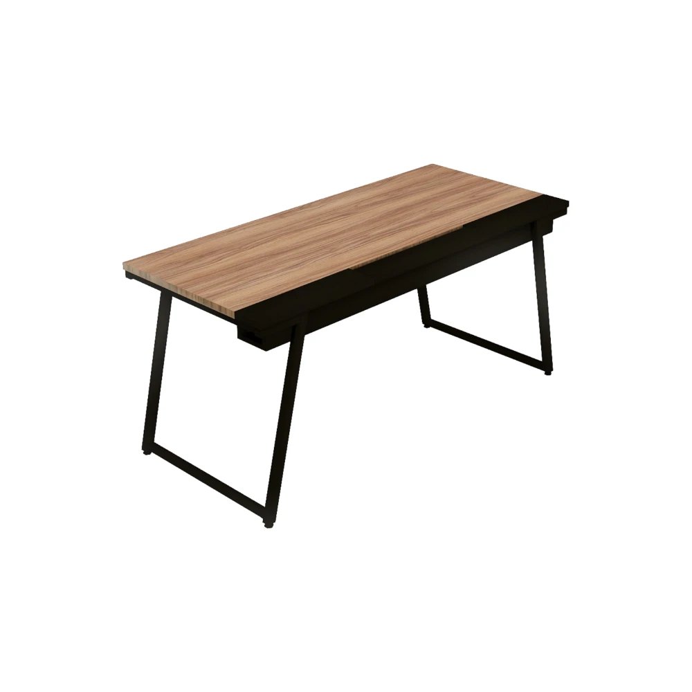 Mesa de escritório retangular industrial com extensão e bandeja Soho